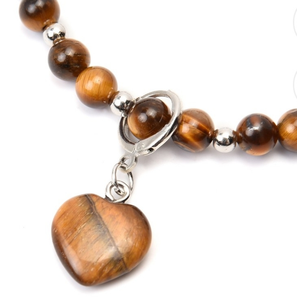 NEW So. African Tiger's Eye Beaded Stretch Heart Charm Anklet or Bracelet - Picture 4 of 5